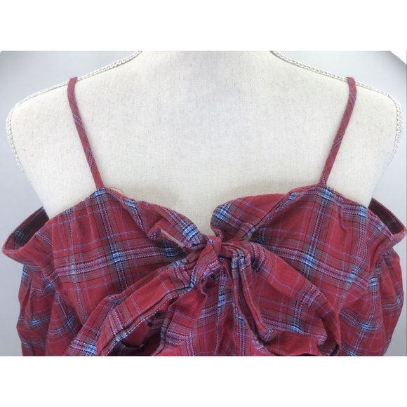 Women's Paper Crane Red and Blue Off Shoulder Tap Size Large NWT - Picture 2 of 7